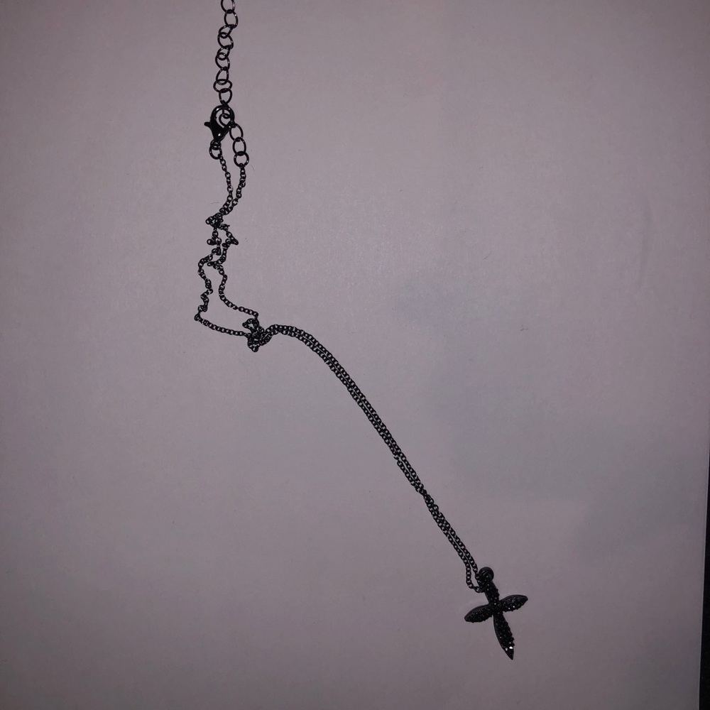 Jewelry: Dainty Charcoal Rhinestone Cross Necklace